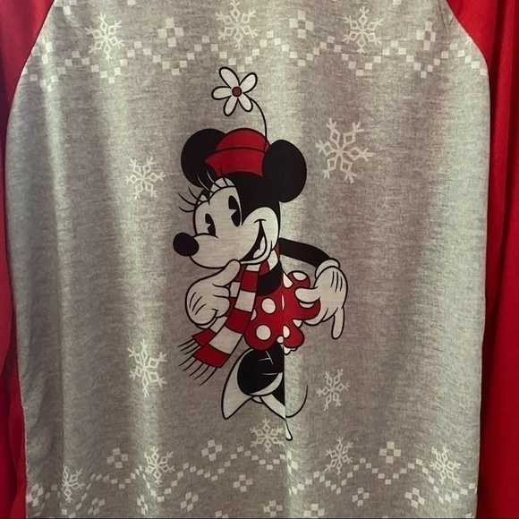 Disney Minnie Mouse Shirt Baseball Raglan Sleeve Snowflake Top women’s Large - Picture 5 of 6